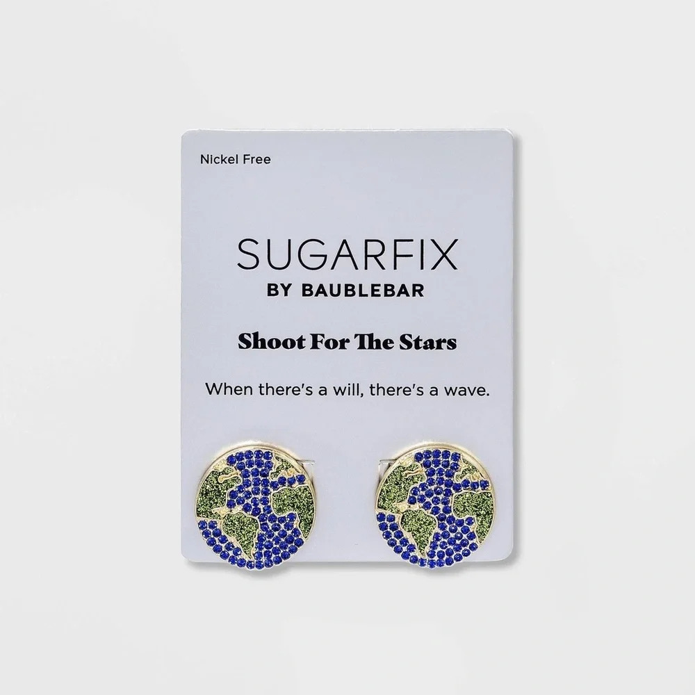 Sugarfix by BaubleBar NWT Globetrotter Earth Earrings World Map Blue Green